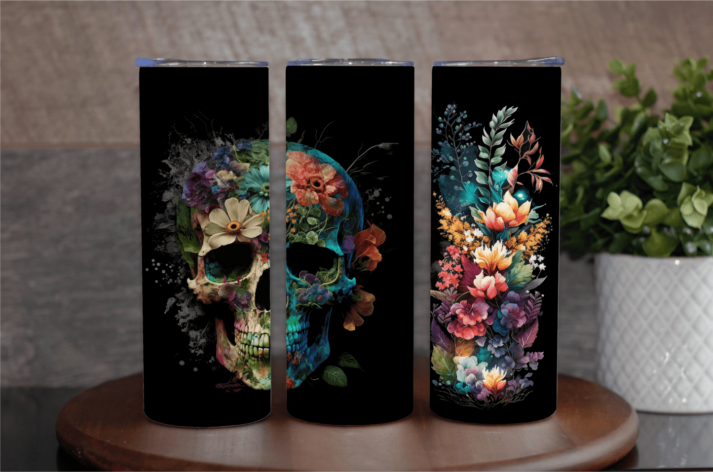 Thermos et tasse - Crâne fleuri noir - K Sublimation