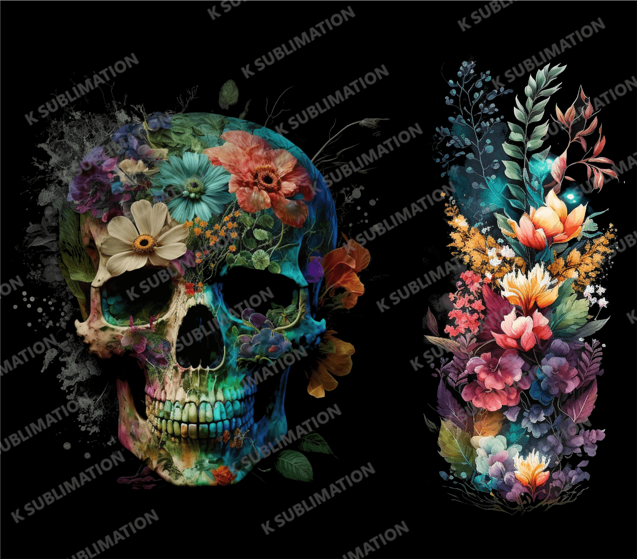 Thermos et tasse - Crâne fleuri noir - K Sublimation